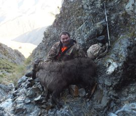 Hamish with his waterfall trophy bull tahr